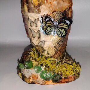 Upcycled  Vintage Glass Woman Bust Decoupaged Butterfly